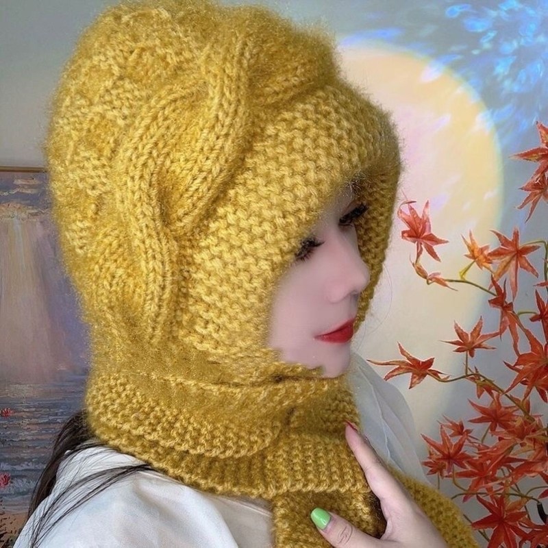 棋盘格手工编织帽子围巾一体保暖围脖女百搭防寒针织松鼠绒风雪帽,服饰配件/皮带/帽子/围巾,防晒帽,淘宝优惠券,粉丝福利购,淘宝优惠卷