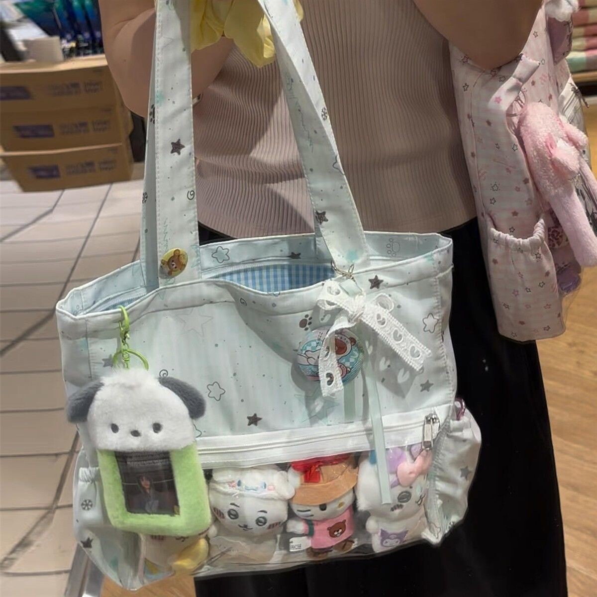 薄荷绿星星痛包日系学院风单肩帆布包日常通勤大容量手套托特女包