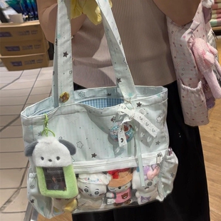 薄荷绿星星痛包日系学院风单肩帆布包日常通勤大容量手套托特女包