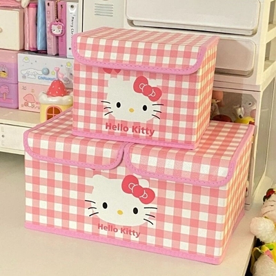 可爱kt猫桌面翻盖收纳盒女学生宿舍内衣内裤双盖分隔整理盒可折叠