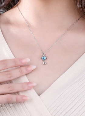 S925钥匙项链日韩版星球蓝色琉璃