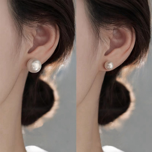 999银针珍珠耳钉女士大珍珠耳钉纯银耳钉女款气质珍珠耳饰耳环女