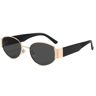 GM韩版金边墨镜女款2026新款高级感复古法式金属椭圆lisa太阳眼镜