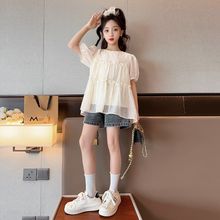 女童夏装套装新款洋气夏季儿童雪纺短袖女大童短裤休闲两件套