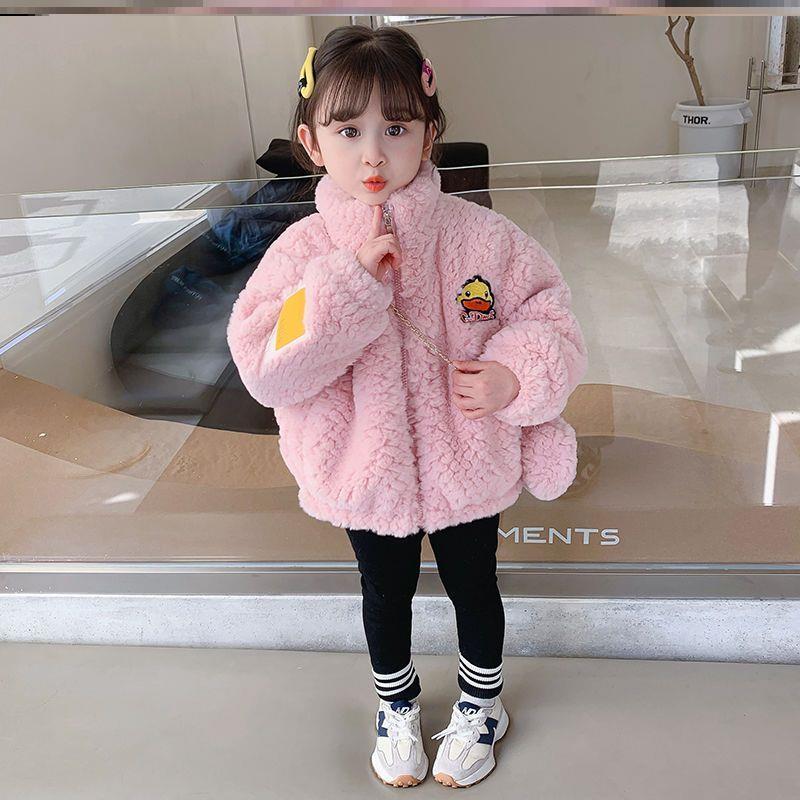 女童加绒外套冬款毛毛衣2025新款网红宝宝加绒加厚羊羔毛保暖上衣