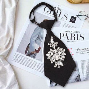 女士短款闪亮水钻领带，时尚甜美免打立体领带白衬衫领带配饰