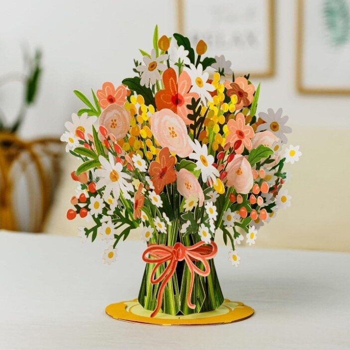 亚马逊创意热销新3D Bouquet Pop Up Card花朵3D花束弹出贺卡