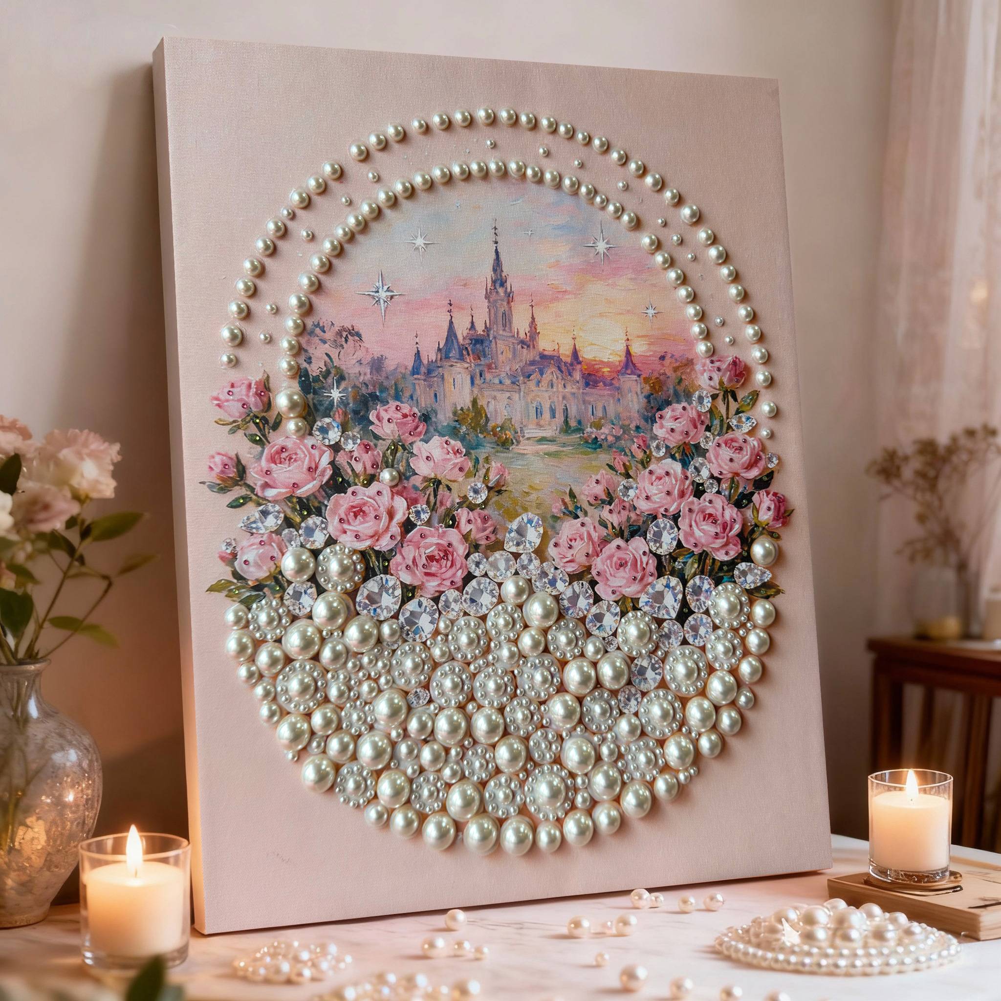 笔尖故事珍珠钻石画玫瑰花DIY材料包手工拼贴梦幻治愈花卉装饰画