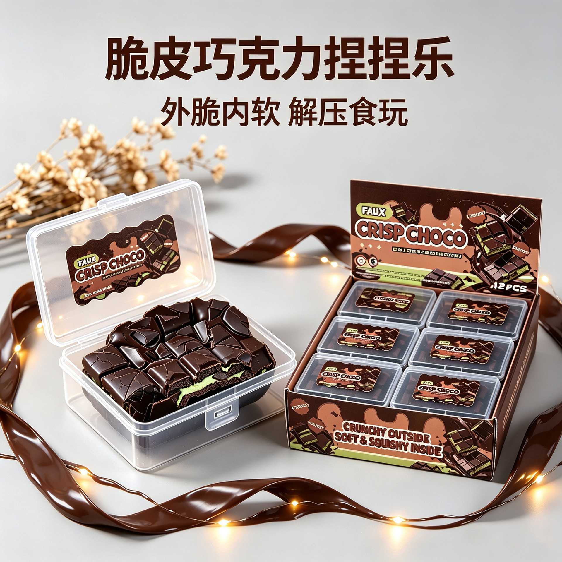 爆款脆皮巧克力捏捏乐手作球彩虹糖甜甜圈马卡龙咔吱脆解压玩具