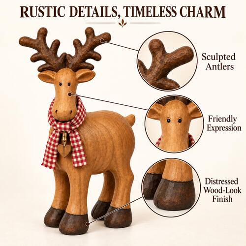 亚马逊精致造型新Farmhouse Reindeer Figurine乡村农舍驯鹿摆件