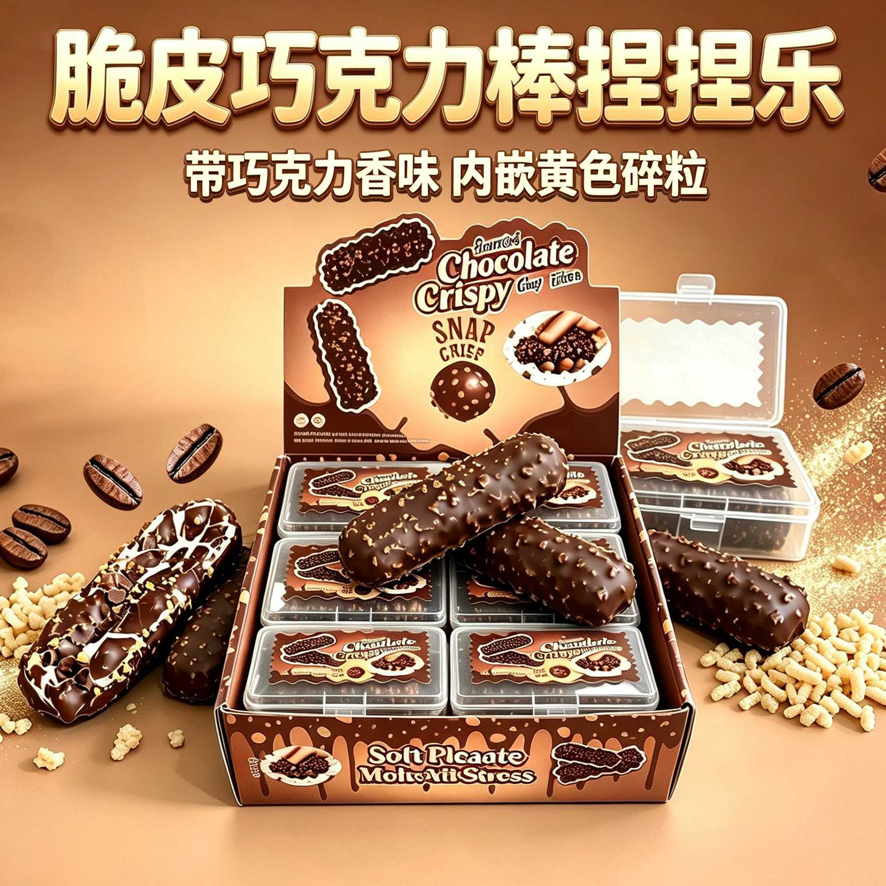 新款脆皮巧克力棒棒捏捏乐超脆仿真巧克力解压玩具Crispy Squishy