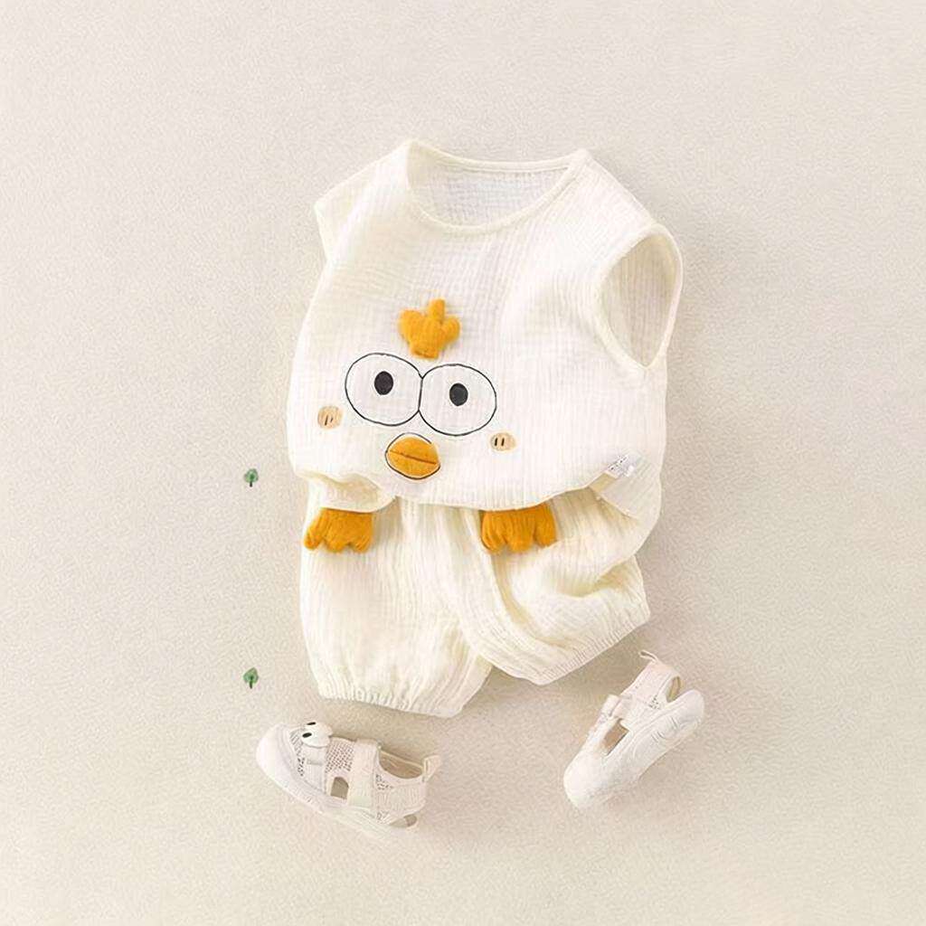 婴幼儿夏装衣服棉纱布分体套装男女宝宝夏季无袖轻薄透气两件套