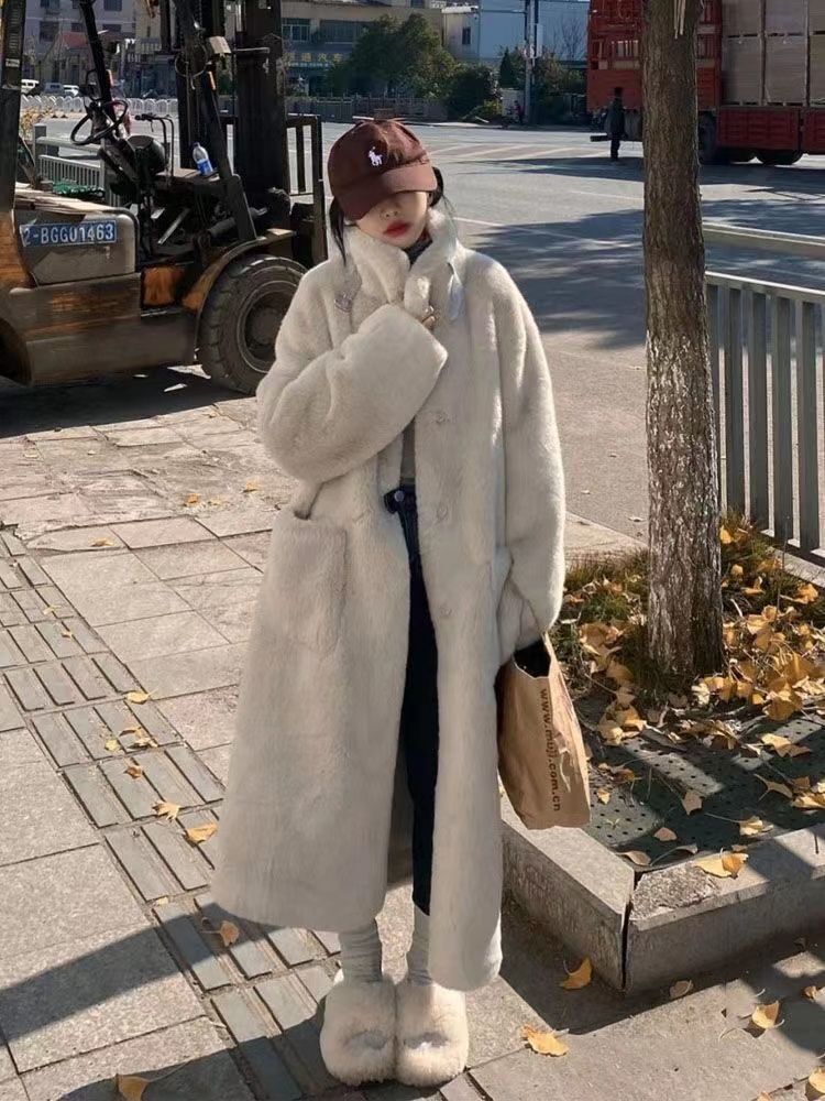 长款棉服仿皮毛一体皮草外套女