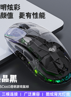 狼蛛SC660无线三模透明鼠标高颜值电竞有线蓝牙办公游戏笔记本
