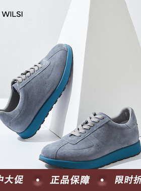TOM  WILSI男士休闲鞋真皮灰色翻毛皮时尚百搭运动低帮皮鞋男春秋