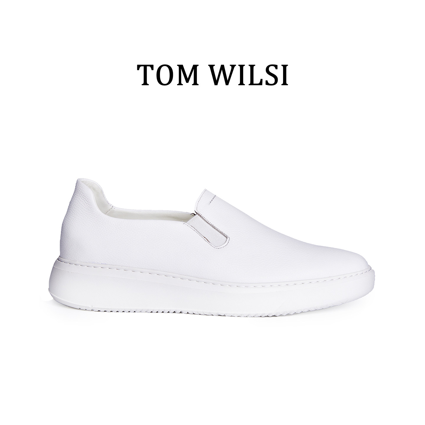 TOM WILSI乐福鞋男厚底增高一脚蹬真皮透气高级感白色休闲小白鞋