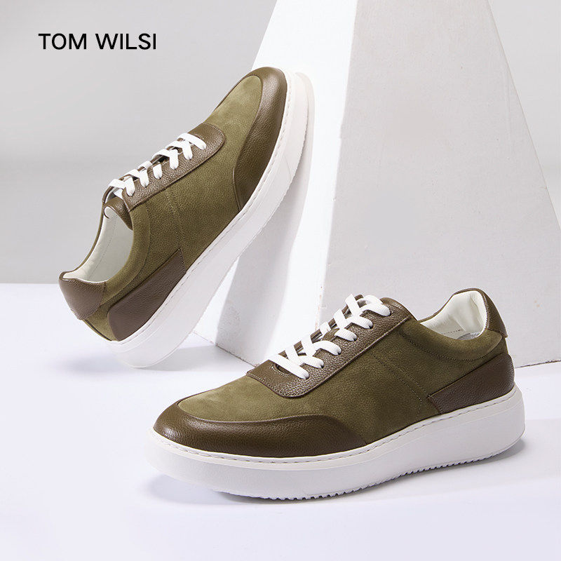 TOM  WILSI男士休闲鞋新款春秋舒适小白鞋轻质增高透气真皮板鞋男,流行男鞋,休闲板鞋,淘宝优惠券,粉丝福利购,淘宝优惠卷