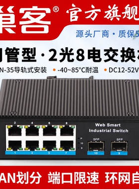 巢客 工业级网管千兆2光4电2光8电万兆4光8电环网交换机光纤收发器2.5G交换机环网管理型VLAN隔离A6-228GWS