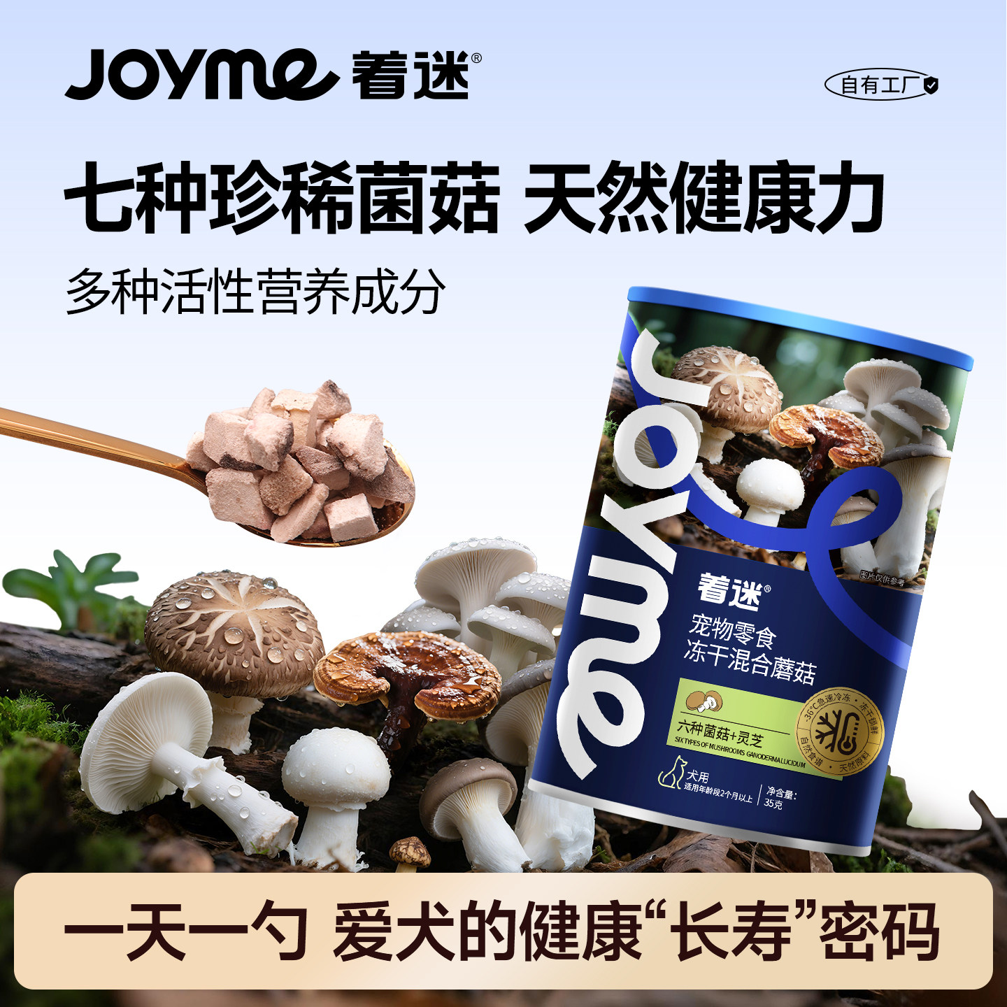 Joyme着迷冻干混合蘑菇粉狗狗零食免煮菌菇碎灵芝汤补水营养伴粮