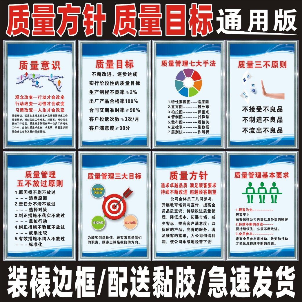 品质方针质量目标工厂车间精益生产标语企业文化展板管理上墙贴纸