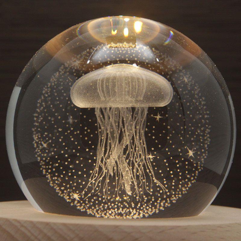 水母水晶球音乐盒可旋转