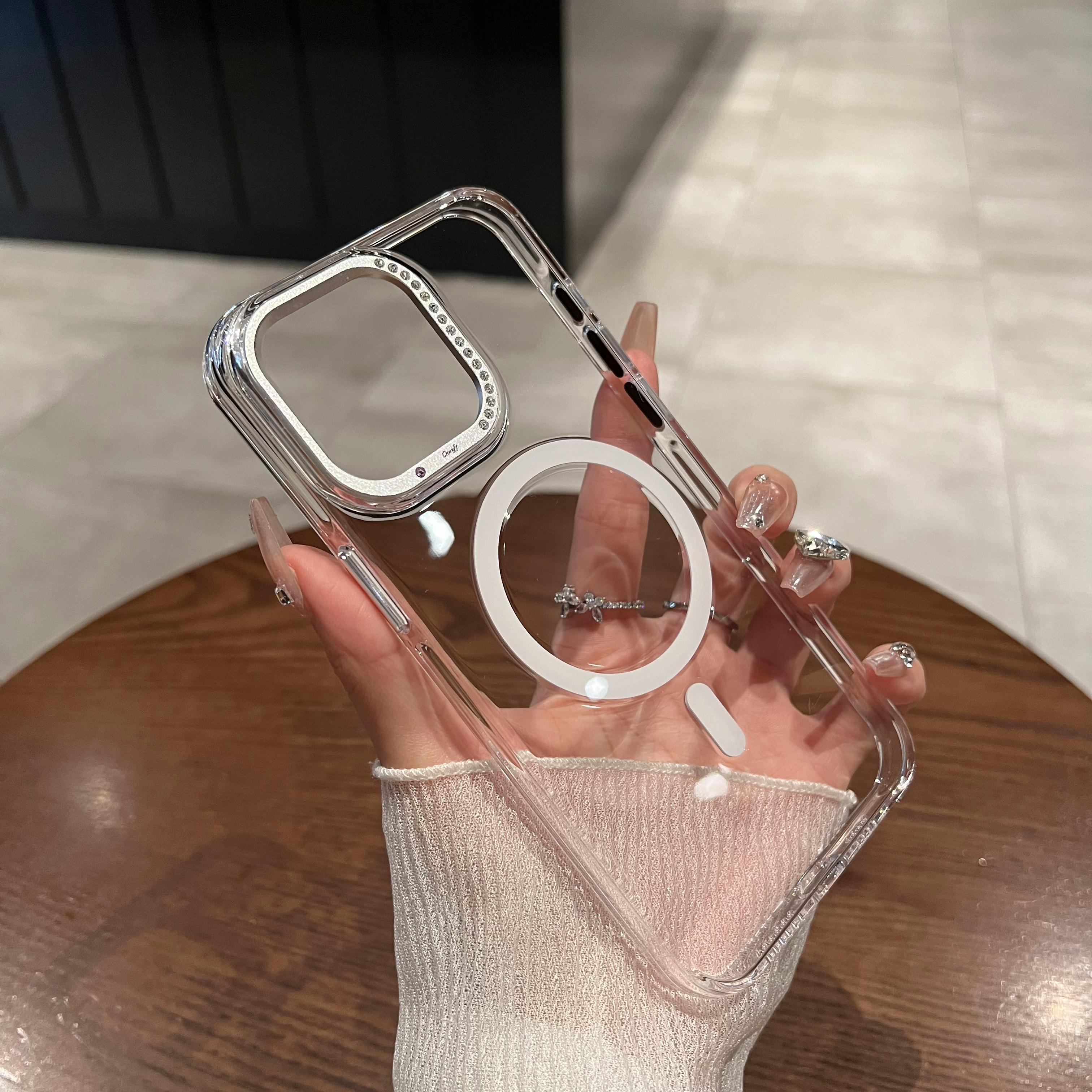 umj适用于iPhone16pro手机壳水钻金属镜头16pm磁吸充电苹果16proMax新款15加厚防摔14简约高级透明保护套男女