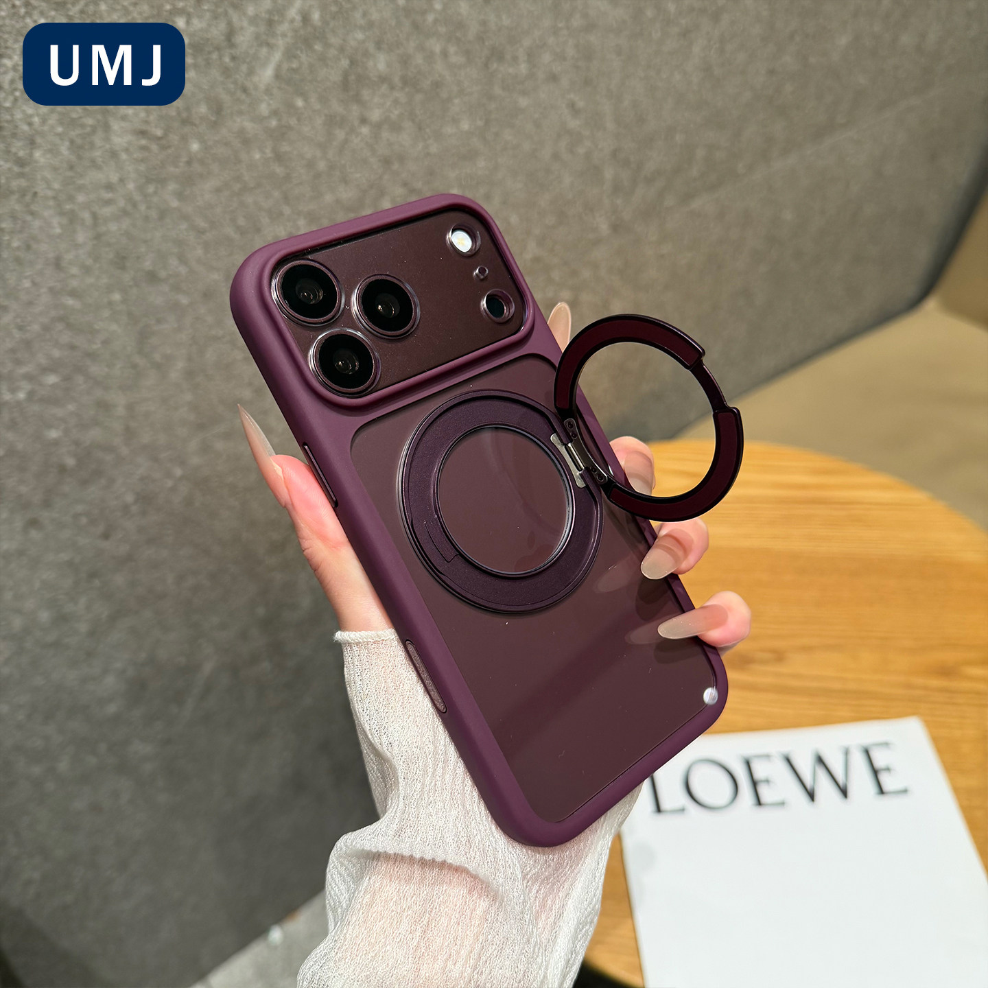 umj适用于iphone18pro苹果手机壳旋转支架18proMax简约透明17pro磁吸16金属按键相机键软边防摔保护套男女
