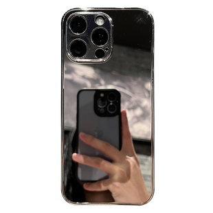 umj适用于iphone17手机壳玻璃镜子清晰不变形16pm高级感银色15pro苹果14proMax补妆镜13防摔12新款保护套女款