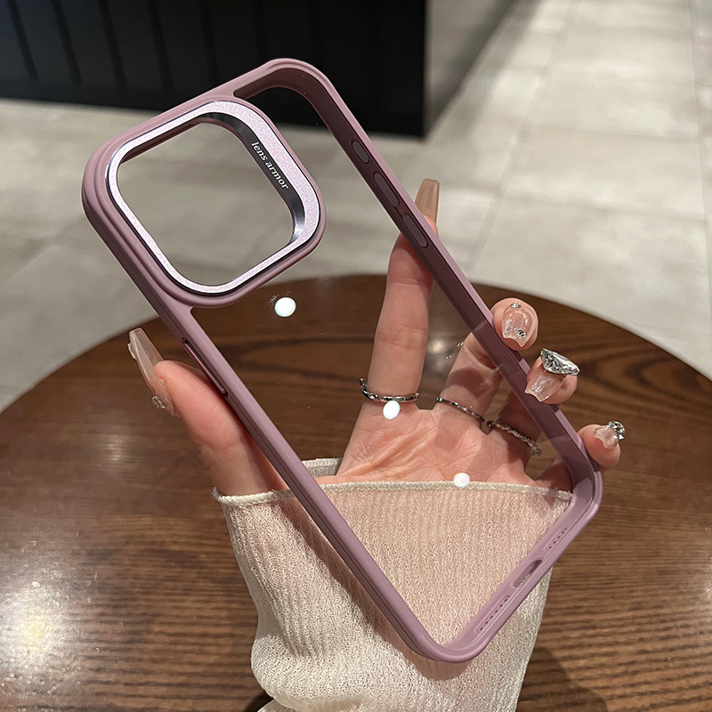 umj适用于iphone16pro手机壳金属镜框16pm新款紫边苹果15proMax简约14pm透明撞色13高级12全包防摔保护套男女