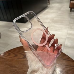 umj适用于iPhone16pro手机壳透明渐变粉17pm磁吸无线充电苹果15proMax新款14简约高级13防摔保护套男女款air
