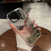 umj适用于iphone16pro手机壳17pm液体流沙透明闪粉银箔Air苹果15proMax新款 14p网红高级感13全包防摔保护套女