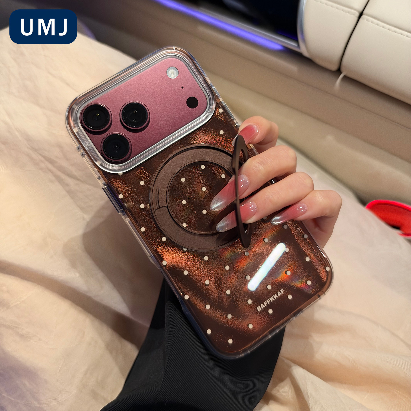 【美拉德棕波点】umj适用于iphone18ProMax手机壳新款秋冬苹果17pro旋转支架16pm磁吸15p软边防摔保护套男女