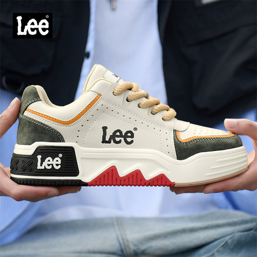 Lee官方真皮板鞋男厚底增高