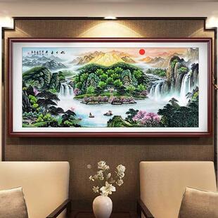 办公室装 饰画客厅发背景墙画鸿运当WDN头招山水沙画旭日东财挂升