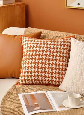 抱枕沙发客厅轻奢高级感真皮法式橙色抱枕套现代简约牛皮靠枕之新