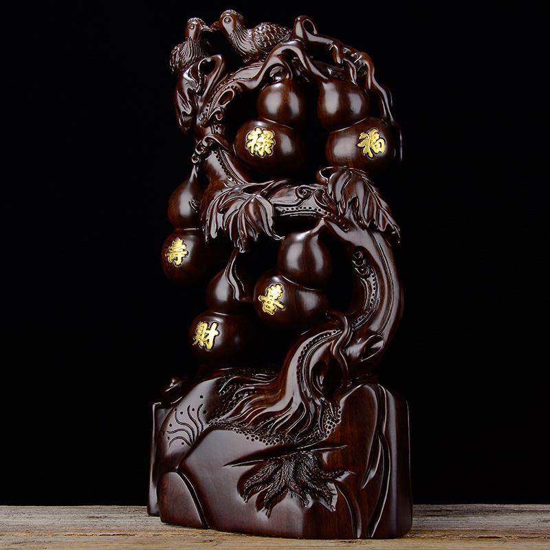 黑檀木雕摆件五福临门实木质雕刻根雕家居客厅办公室红木工艺礼品
