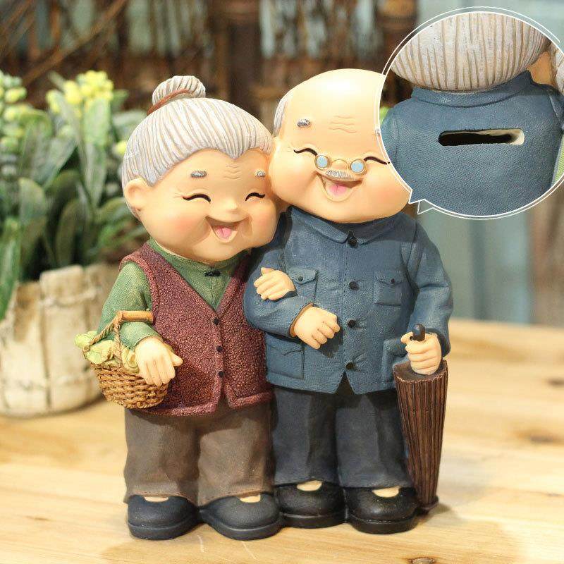 现货相伴相守老头老太中式树脂车摆件工艺阿公阿婆储蓄存钱罐W935