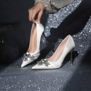 Craes Kally 感受温柔！法式高跟鞋女士2023新款细跟水钻气质婚鞋