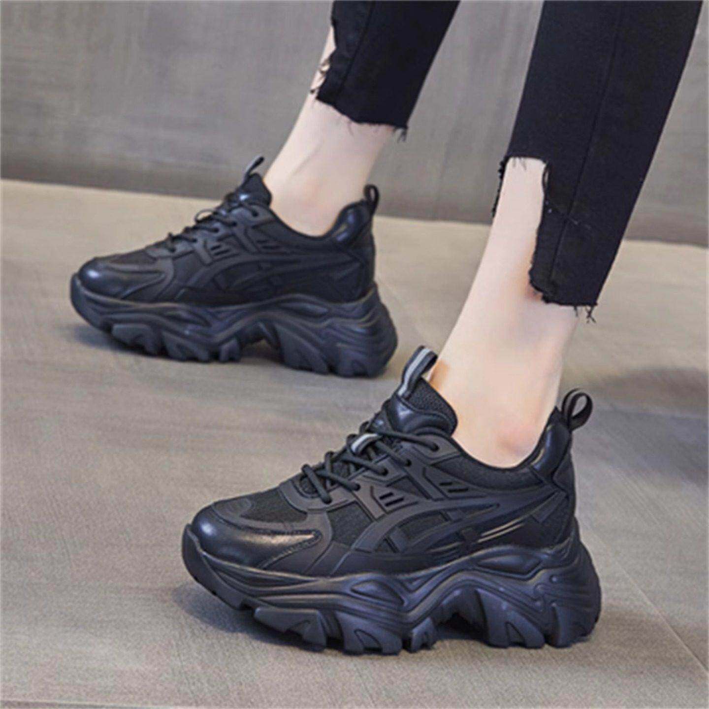 香港黑色老爹鞋女8cm内增高2025年新款春秋厚底单鞋松糕运动鞋子