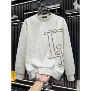 潮流高端绣花卫衣男款2025新款破洞设计感圆领宽松长袖男秋季内搭