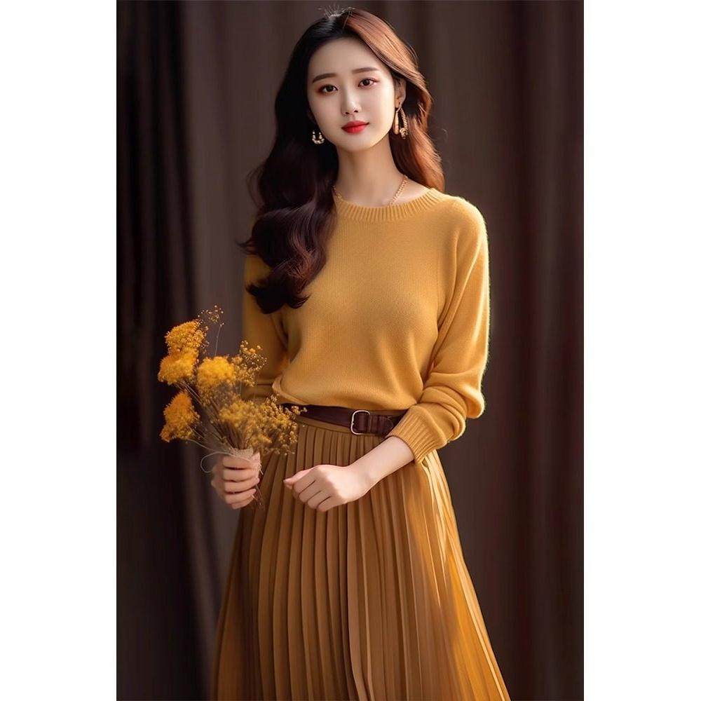 欧洲站秋装新款法式茶歇高级感气质黄色毛衣半身裙子时尚两件套女,女装/女士精品,时尚套装,淘宝优惠券,粉丝福利购,淘宝优惠卷