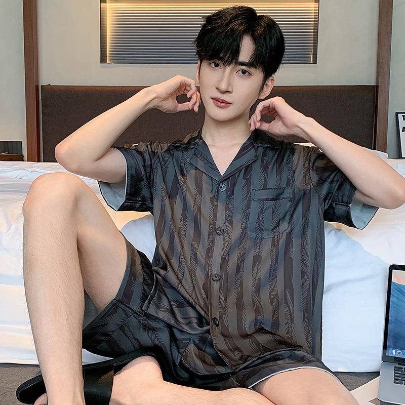 桑蚕丝睡衣男士冰丝短袖夏季真丝绸家居服青少年薄款2025新款套装