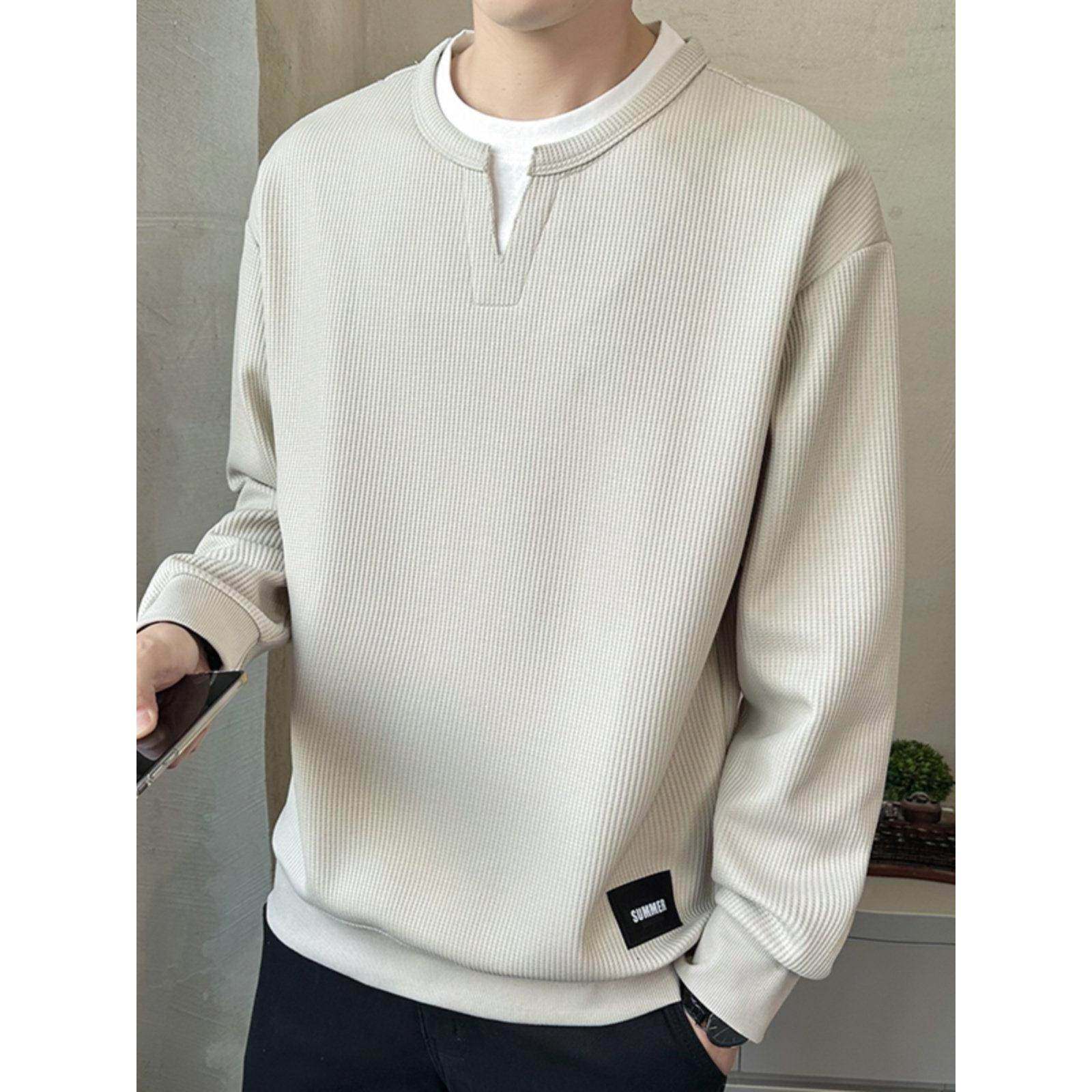 设计感假两件长袖t恤男款2025新款春秋季潮牌休闲百搭无帽卫衣男