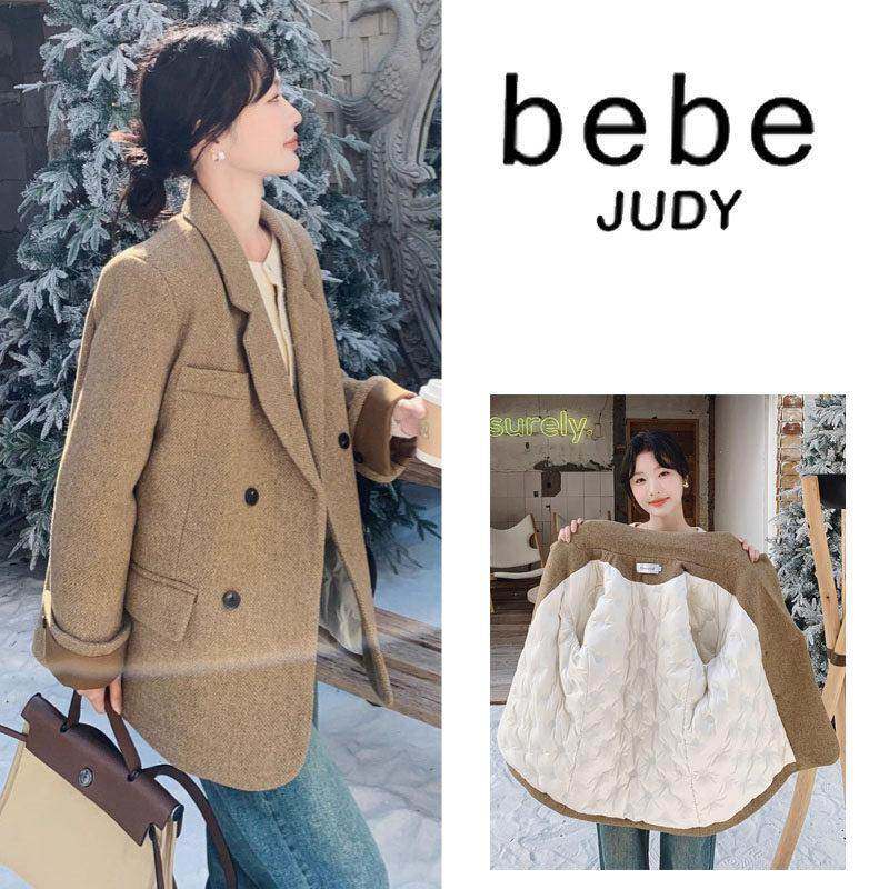 bebe judy~羽绒服内胆毛呢西装外套女冬季加厚羊毛呢简约利落西服