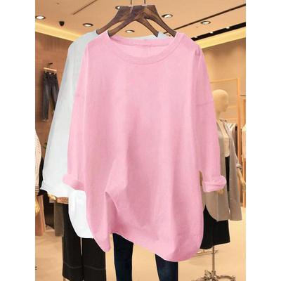 专柜粉色纯棉长袖t恤女2025春秋季韩版宽松减龄中长款打底衫上衣