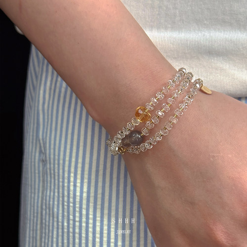 SHHH/闪闪发光切面白水晶多圈手链 项链两戴清冷感黄水晶设计款