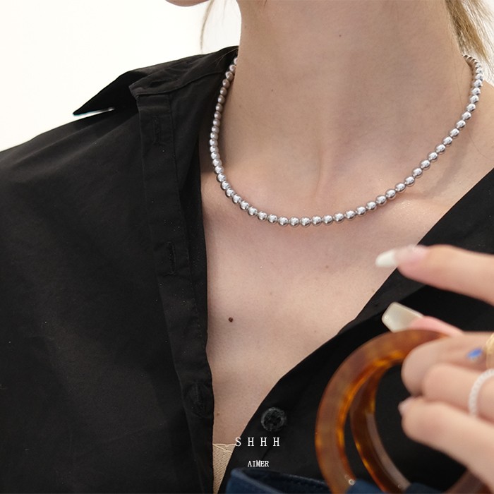 SHHH施家银灰色珍珠正圆强光项链