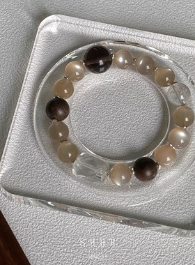 SHHH/美拉德色系天然奶茶月光石沉香白水晶碎银子手串小众设计款