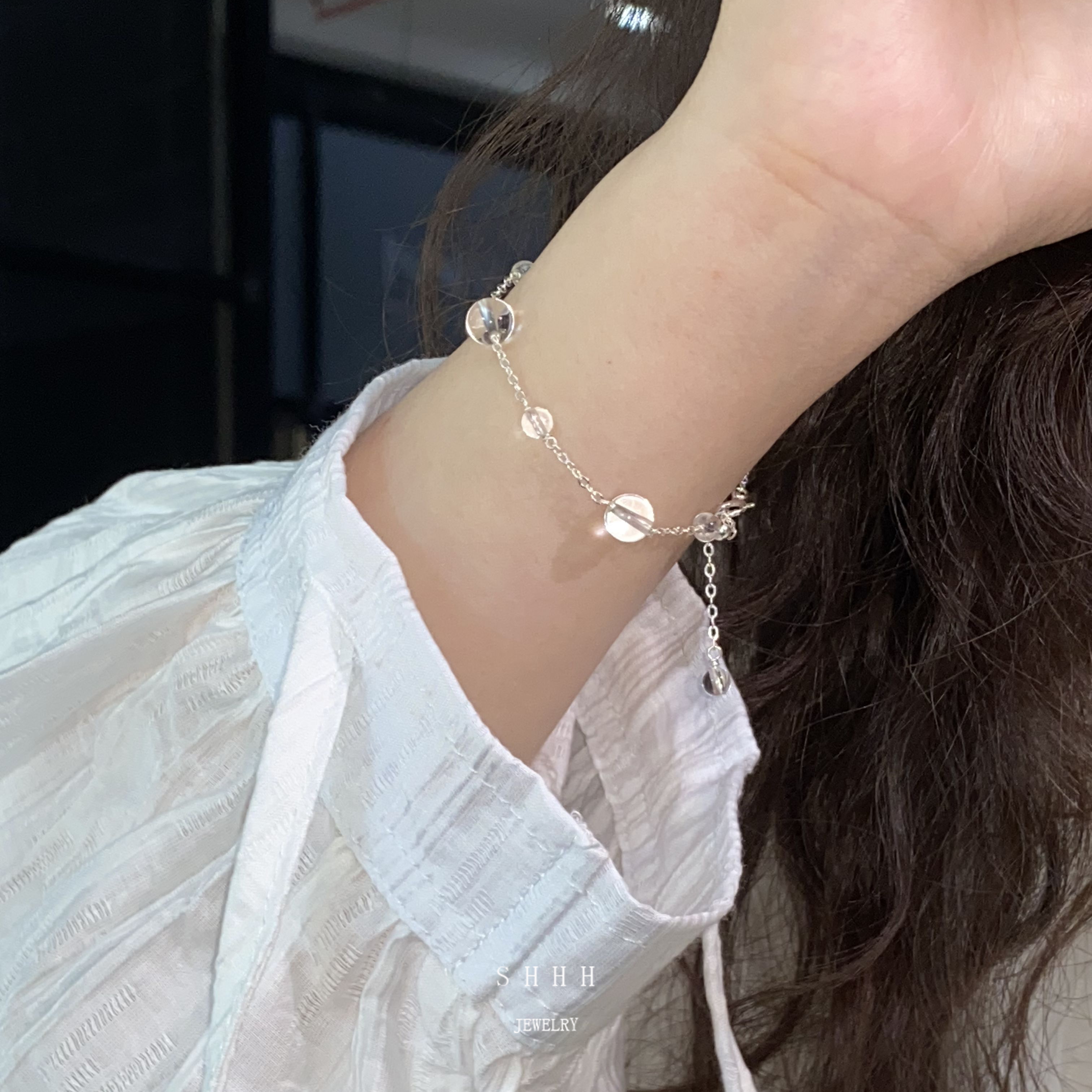 SHHH/天然白水晶满天星手链s925纯银灵动清冷高级百搭手饰小众款