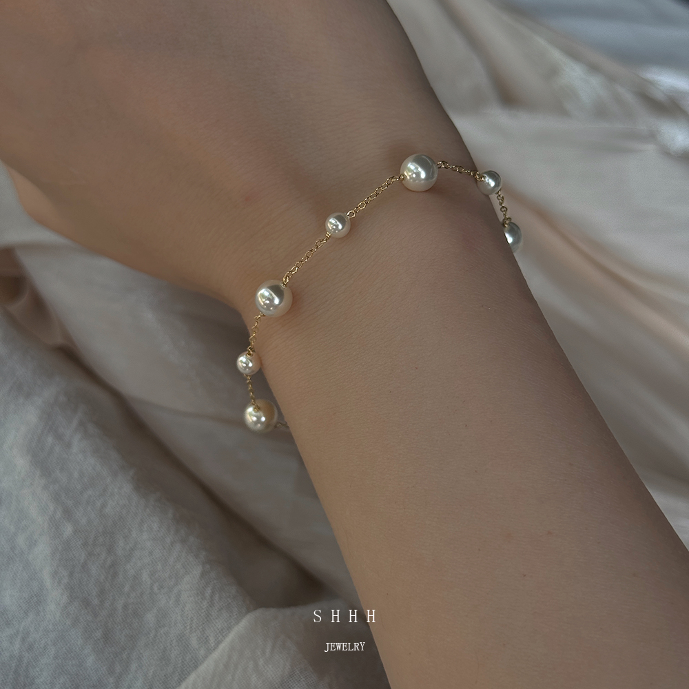 SHHH/奥地利进口施家珍珠错落满天星手链美国14K包金洗手不用摘